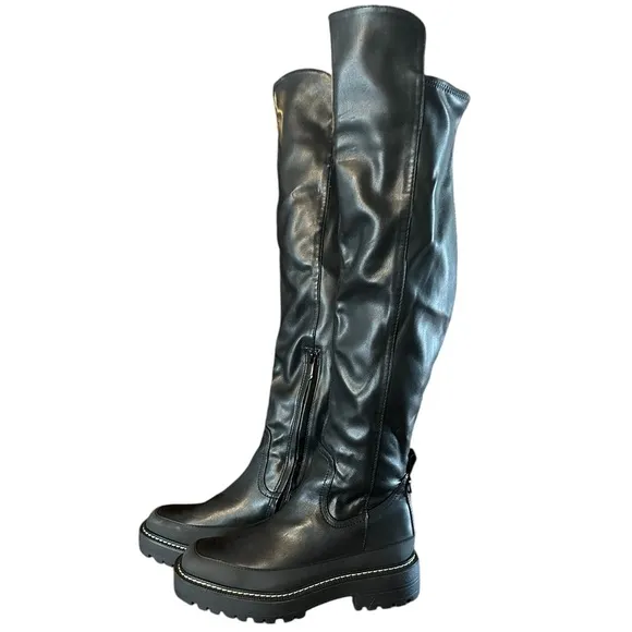 Sam Edelman Boots Lerue Lug Sole Faux Leather High Shaft Over Knee Boot size 8