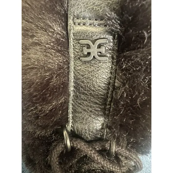 Sam Edelman Boots Women's Size 7.5 Blanche Black Leather Faux Fur Pom Pom Ankle