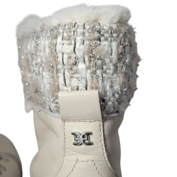 Sam Edelman Boots Womens Size 8 Manchester Ivory Leather Faux Fur Lace Up Heel