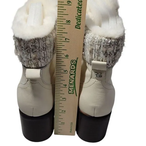Sam Edelman Boots Womens Size 8 Manchester Ivory Leather Faux Fur Lace Up Heel