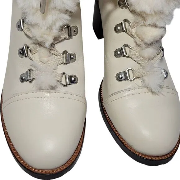 Sam Edelman Boots Womens Size 8 Manchester Ivory Leather Faux Fur Lace Up Heel