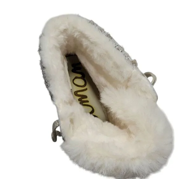 Sam Edelman Boots Womens Size 8 Manchester Ivory Leather Faux Fur Lace Up Heel