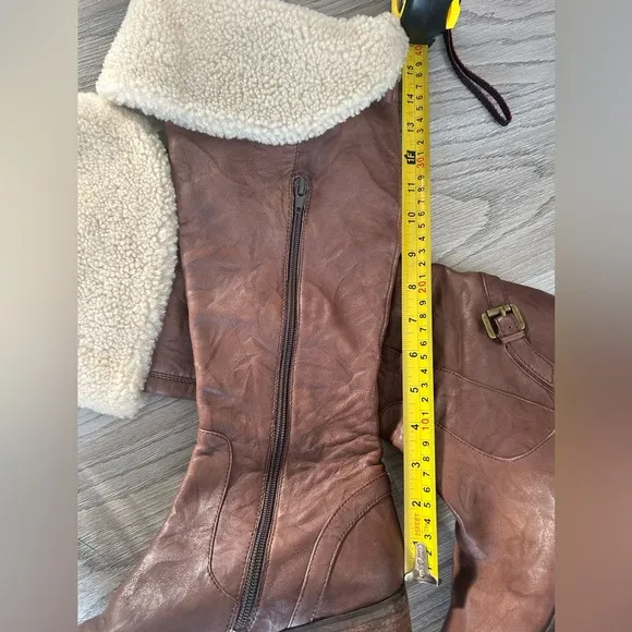 ✨Sam Edelman Kara Brown Leather Boots with Cream Fur Lining worn 5x