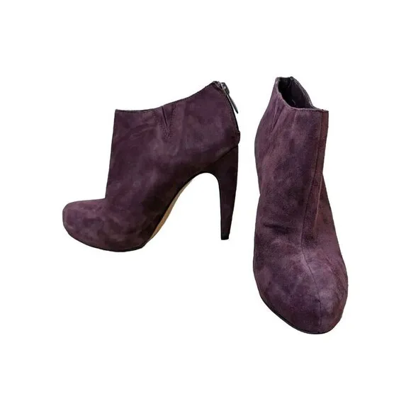 Sam Edelman Keaton Suede Hidden Platform Booties Heels Purple Plum Color Size 6M