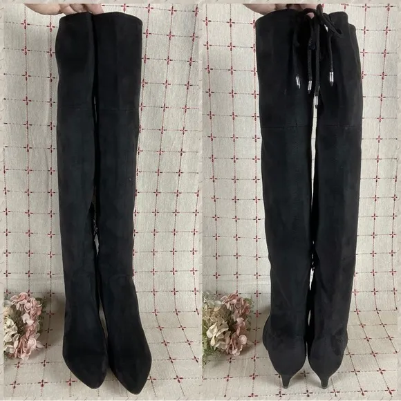 Sam Edelman “Kristie” Black Faux Suede Over the Knee Boots Low Heel PreLoved 8