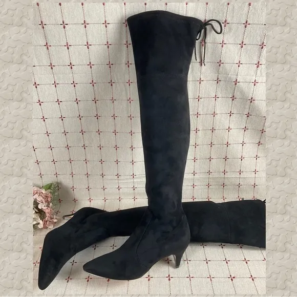 Sam Edelman “Kristie” Black Faux Suede Over the Knee Boots Low Heel PreLoved 8