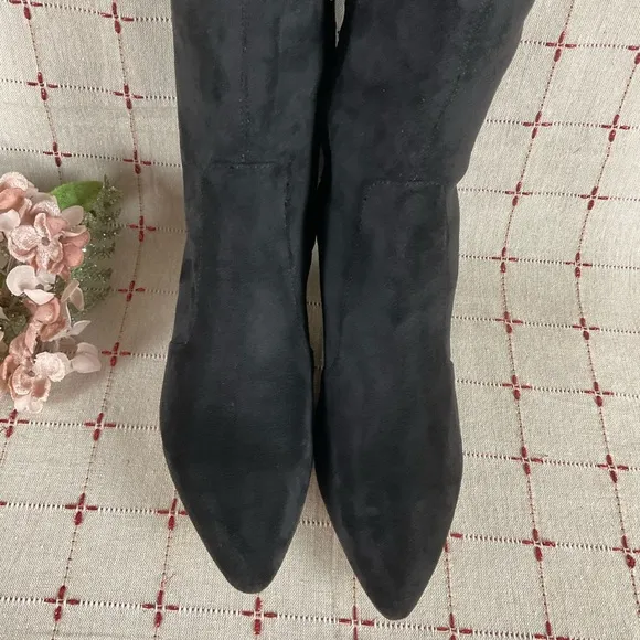 Sam Edelman “Kristie” Black Faux Suede Over the Knee Boots Low Heel PreLoved 8