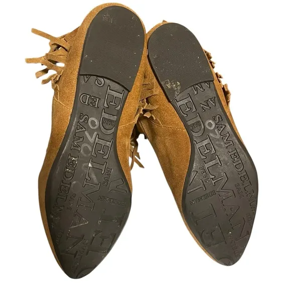 Sam Edelman LNC Utah Tall Fringe Boots Moccasin Chestnut Western Rodeo 6.5-7