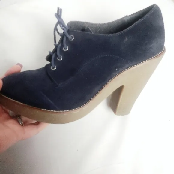 SAM EDELMAN Navy Leather Suede Lace Up Oxford Style Heeled Shoes 8.5.
