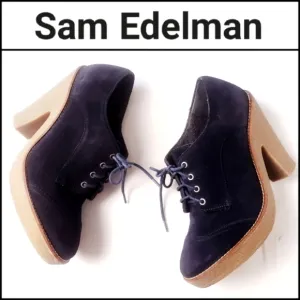 SAM EDELMAN Navy Leather Suede Lace Up Oxford Style Heeled Shoes 8.5.