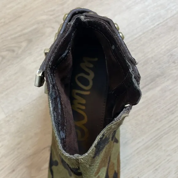 SAM EDELMAN PENROSE FAUX FUR CAMO LEATHER ANKLE BOOTS BOOTIES