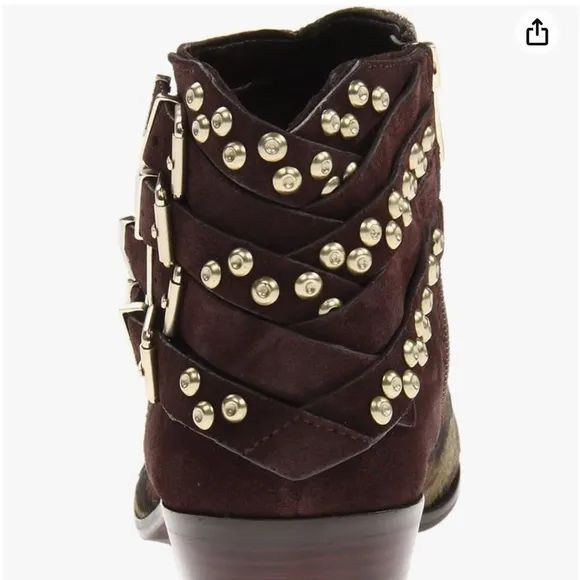 SAM EDELMAN PENROSE FAUX FUR CAMO LEATHER ANKLE BOOTS BOOTIES