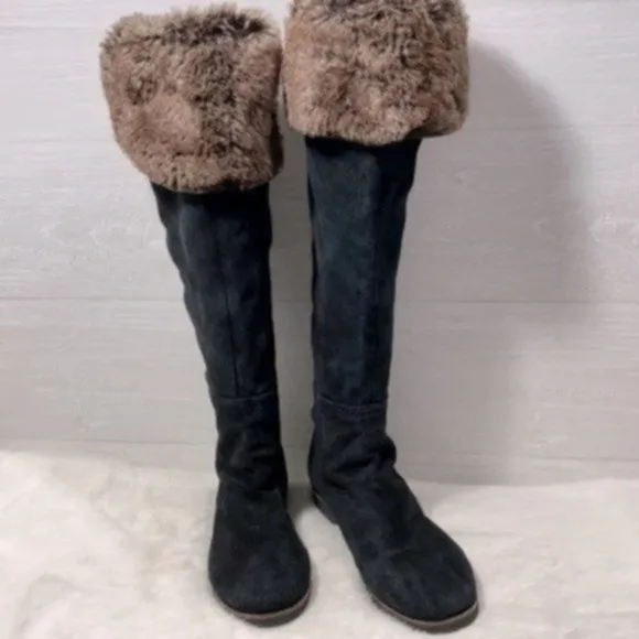 Sam Edelman Versatile Black Suede &amp; Faux Fur Boots Size 9M