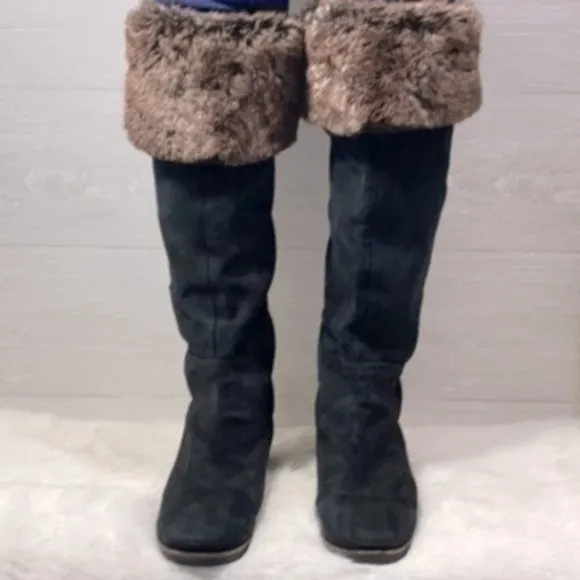 Sam Edelman Versatile Black Suede &amp; Faux Fur Boots Size 9M