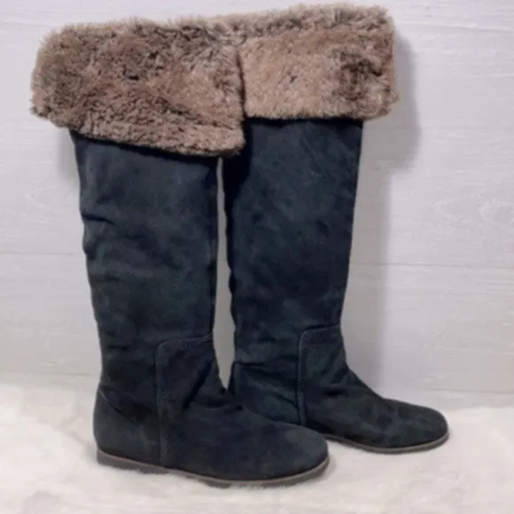 Sam Edelman Versatile Black Suede &amp; Faux Fur Boots Size 9M