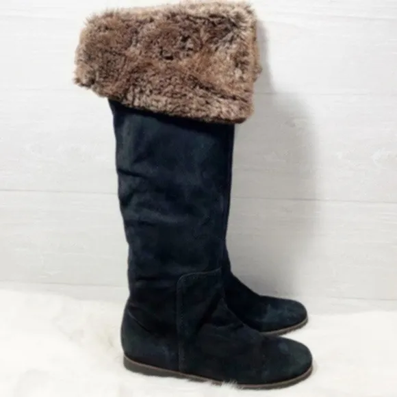 Sam Edelman Versatile Black Suede &amp; Faux Fur Boots Size 9M