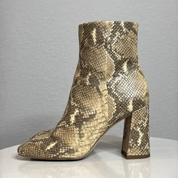 SAM EDELMAN WOMENS CODIE SQUARE TOE SNAKESKIN BLOCK HEELED ANKLE BOOTS
