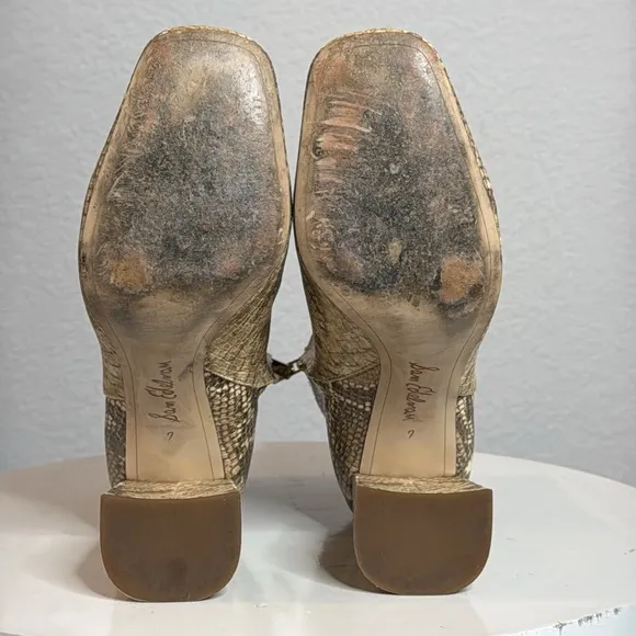 SAM EDELMAN WOMENS CODIE SQUARE TOE SNAKESKIN BLOCK HEELED ANKLE BOOTS