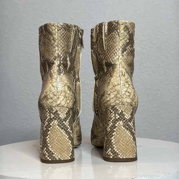 SAM EDELMAN WOMENS CODIE SQUARE TOE SNAKESKIN BLOCK HEELED ANKLE BOOTS
