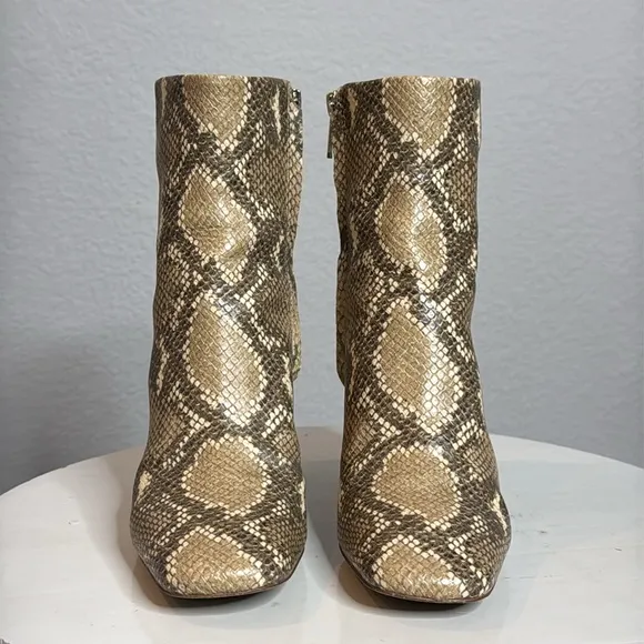 SAM EDELMAN WOMENS CODIE SQUARE TOE SNAKESKIN BLOCK HEELED ANKLE BOOTS