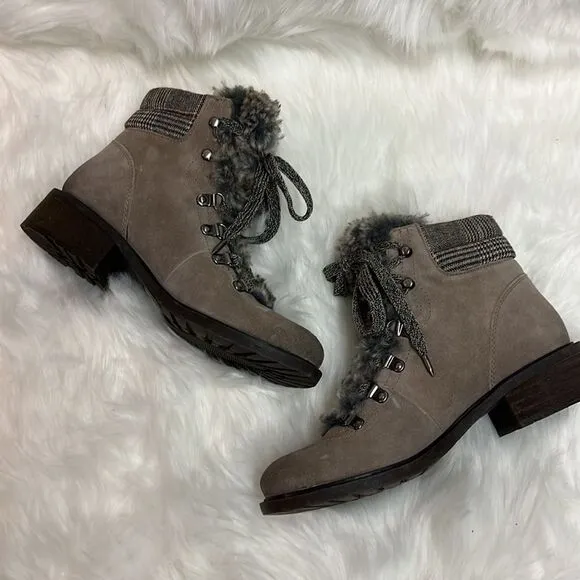 Sam Edelman Darrah putty suede boot faux trim Fisherman Core D23