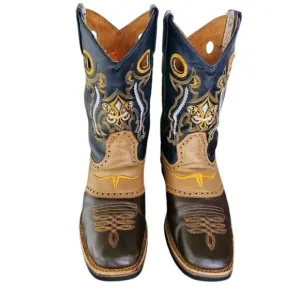 San Fernando Western Cowboy Boots Brown Black Tan Leather Rodeo Boots