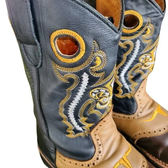 San Fernando Western Cowboy Boots Brown Black Tan Leather Rodeo Boots