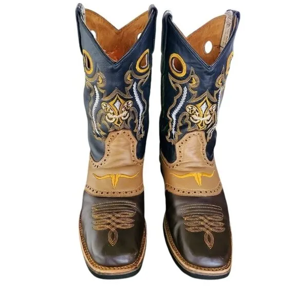 San Fernando Western Cowboy Boots Brown Black Tan Leather Rodeo Boots