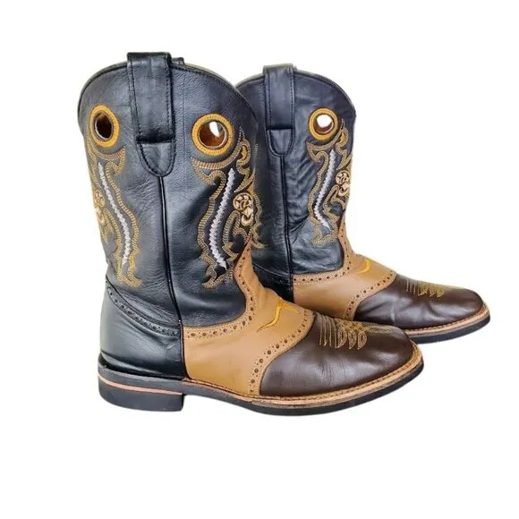 San Fernando Western Cowboy Boots Brown Black Tan Leather Rodeo Boots