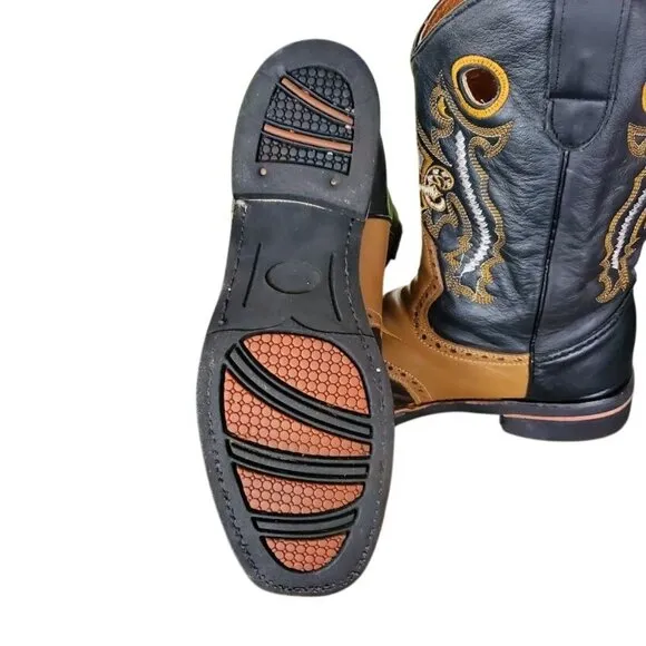 San Fernando Western Cowboy Boots Brown Black Tan Leather Rodeo Boots