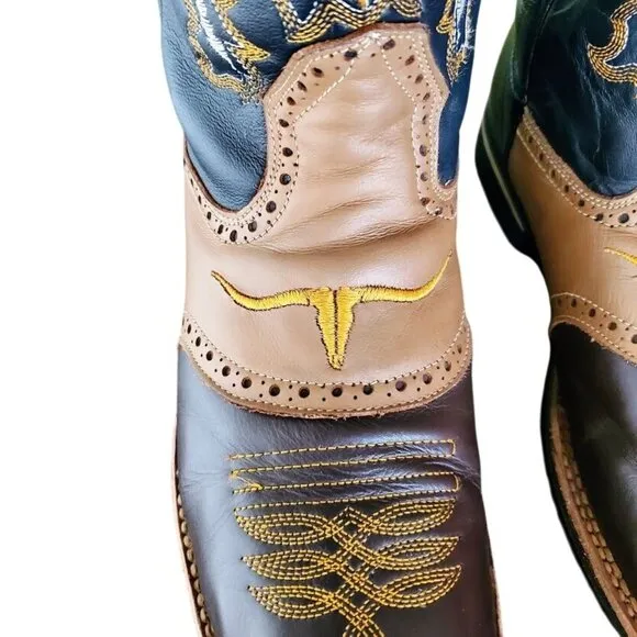 San Fernando Western Cowboy Boots Brown Black Tan Leather Rodeo Boots