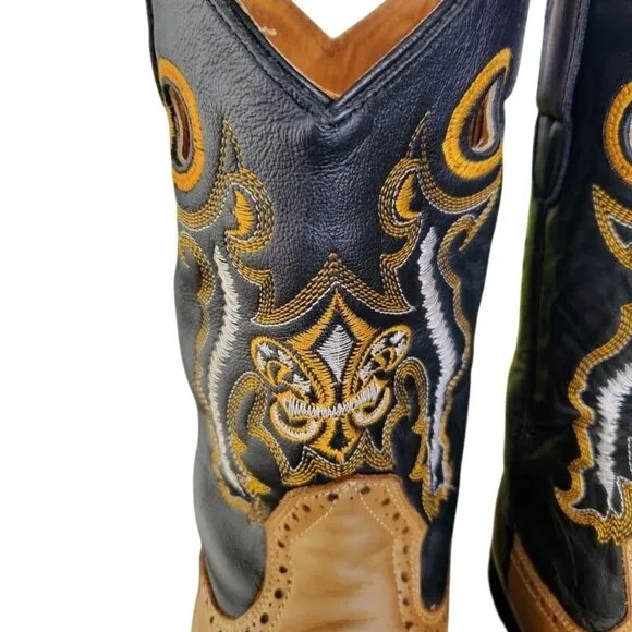 San Fernando Western Cowboy Boots Brown Black Tan Leather Rodeo Boots