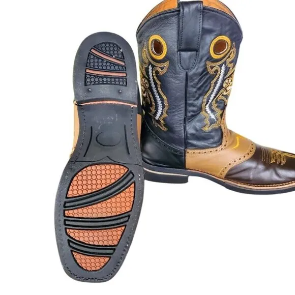 San Fernando Western Cowboy Boots Brown Black Tan Leather Rodeo Boots