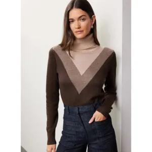 Saunders Collective Sweater Womens Small Brown Chevron Turtleneck 70s Vibe