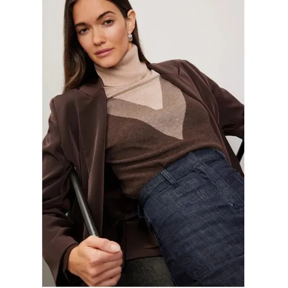 Saunders Collective Sweater Womens Small Brown Chevron Turtleneck 70s Vibe