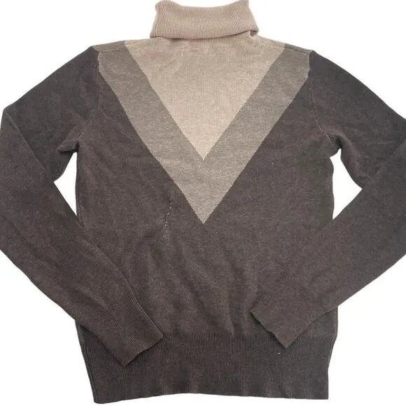 Saunders Collective Sweater Womens Small Brown Chevron Turtleneck 70s Vibe