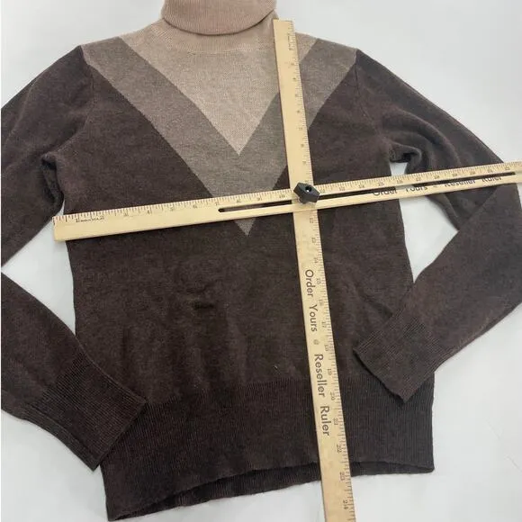 Saunders Collective Sweater Womens Small Brown Chevron Turtleneck 70s Vibe