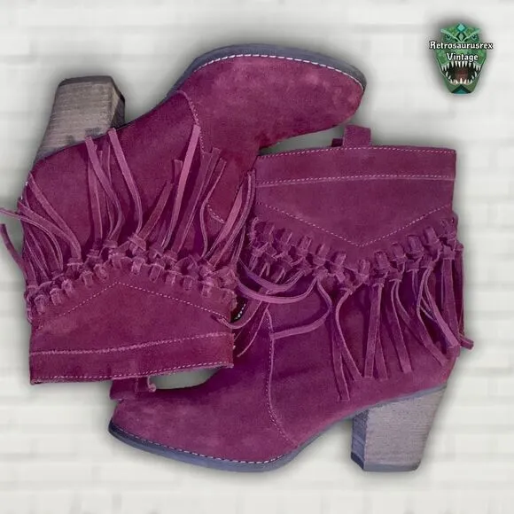 SBICCA Sound Wine Red Suede Leather Fringe Boots, Size 8.5 Boho Vibes