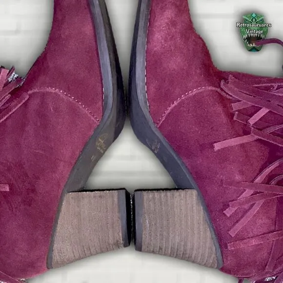 SBICCA Sound Wine Red Suede Leather Fringe Boots, Size 8.5 Boho Vibes