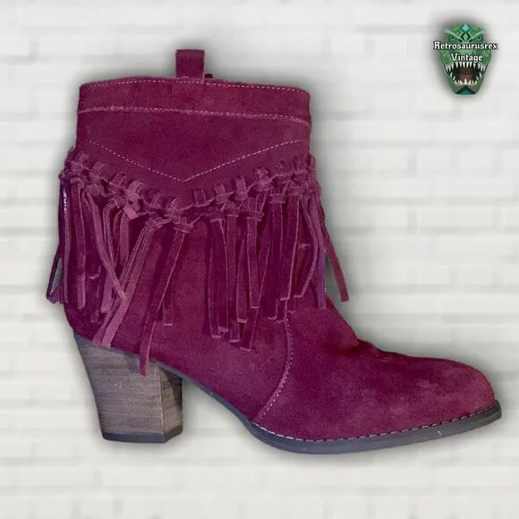 SBICCA Sound Wine Red Suede Leather Fringe Boots, Size 8.5 Boho Vibes