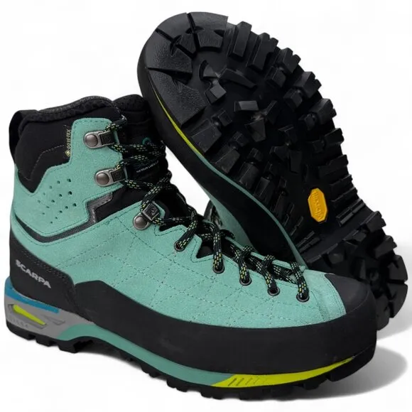 Scarpa Zodiac Tech GTX Mountaineering Boots Green Blue EU39/ US W7.5 New w/ Tags