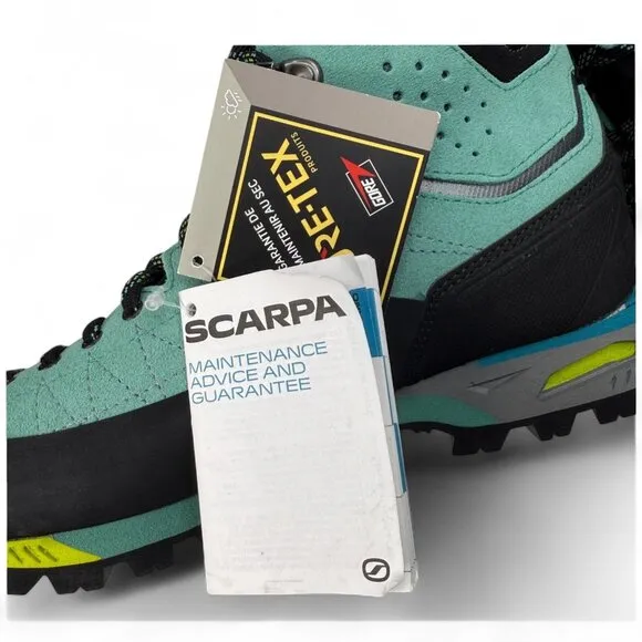 Scarpa Zodiac Tech GTX Mountaineering Boots Green Blue EU39/ US W7.5 New w/ Tags