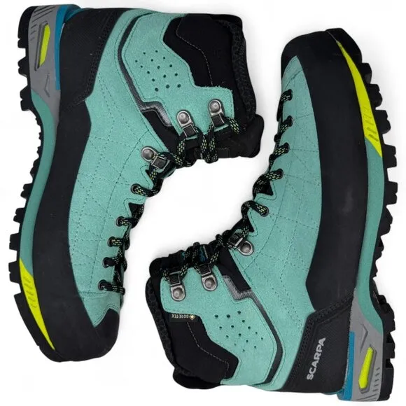 Scarpa Zodiac Tech GTX Mountaineering Boots Green Blue EU39/ US W7.5 New w/ Tags