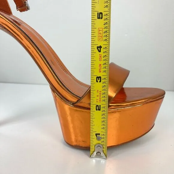 SCHUTZ Cadey Lee Platform Sandals Gold Metallic Orange Stiletto Heels Pumps 8.5