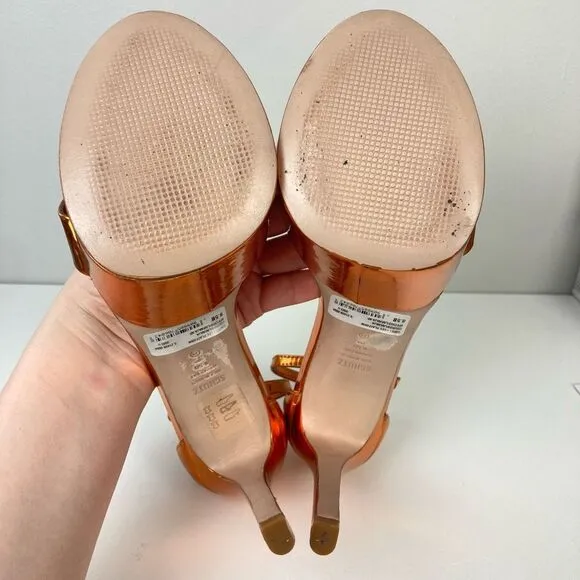 SCHUTZ Cadey Lee Platform Sandals Gold Metallic Orange Stiletto Heels Pumps 8.5
