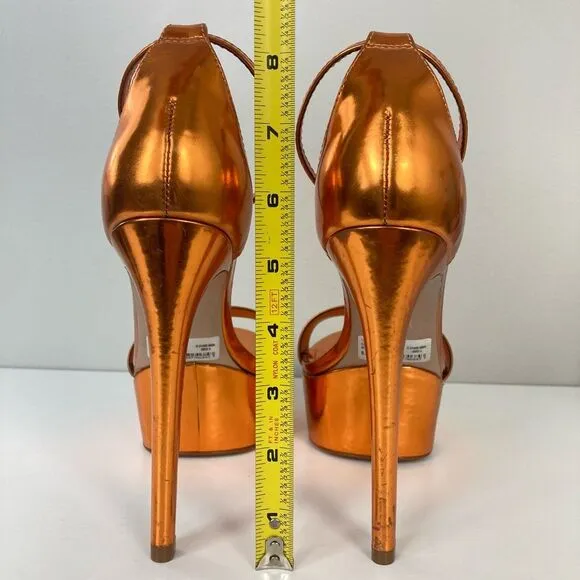 SCHUTZ Cadey Lee Platform Sandals Gold Metallic Orange Stiletto Heels Pumps 8.5
