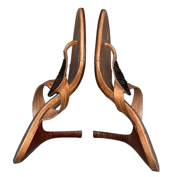 Schutz Natalie Brown Leather Medallion Sandals Heels