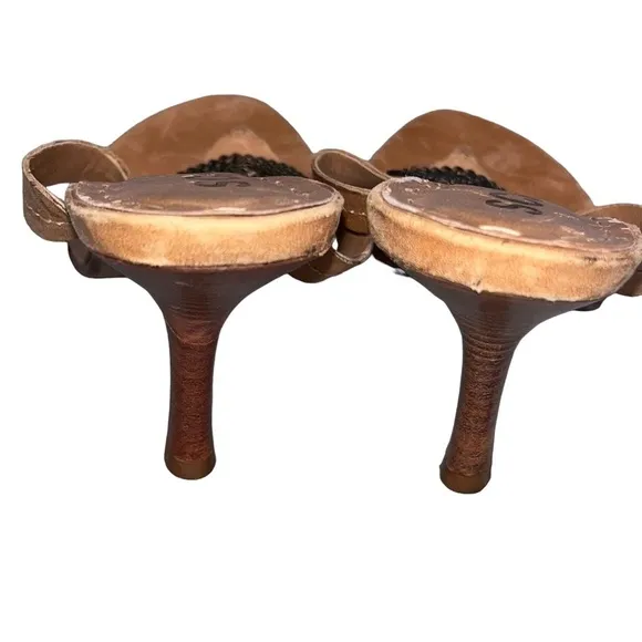 Schutz Natalie Brown Leather Medallion Sandals Heels