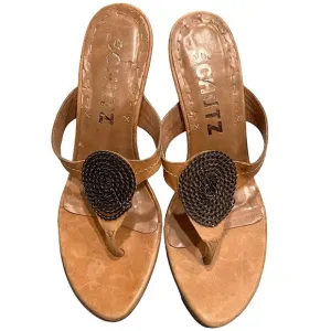 Schutz Natalie Brown Leather Medallion Sandals Heels