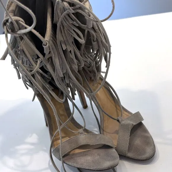 Schutz Women's Kija Fringe Suede Gladiator Heels Sandals Tassels US Size 6.5 B‎